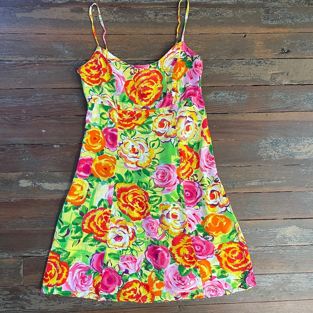 Jams World Vibrant Floral Sundress Slip Mini Dress Made in Hawaii - Sz XS 🧡🎀 - Picture 10 of 13
